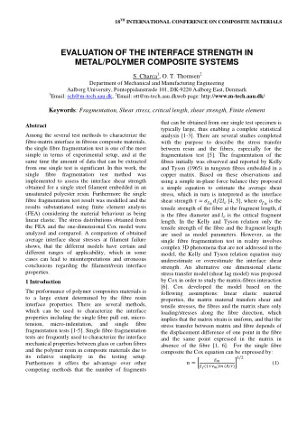 EVALUATION OF THE INTERFACE STRENGTH IN  METAL/POLYMER COMPOSITE SYSTEMS S. Charca 1 , O. T.
