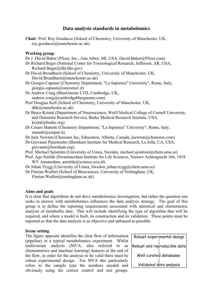 data analysis standards in metabolomics