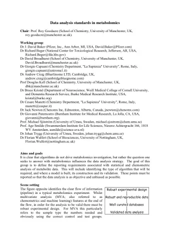 Data analysis standards in metabolomics Chair : Prof. Roy Goodacre (School of Chemistry, University