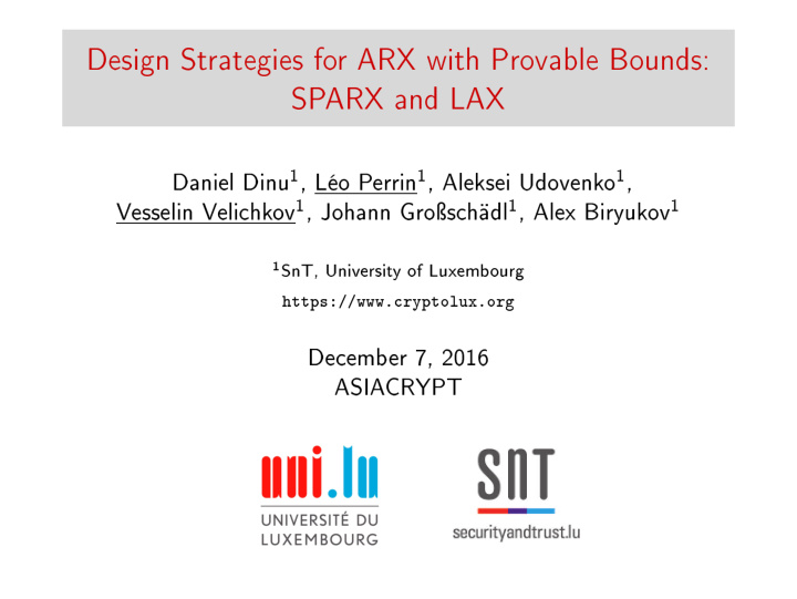 design strategies for arx with provable bounds sparx and