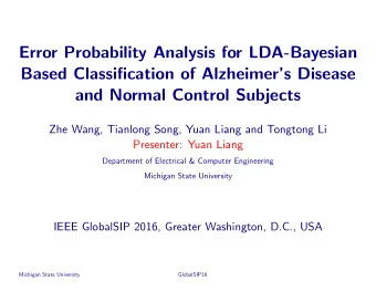 Error Probability Analysis for LDA-Bayesian  Based Classification of Alzheimers Disease  and