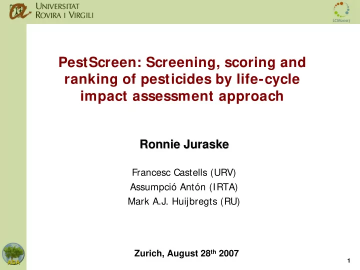 pestscreen screening scoring and ranking of pesticides by