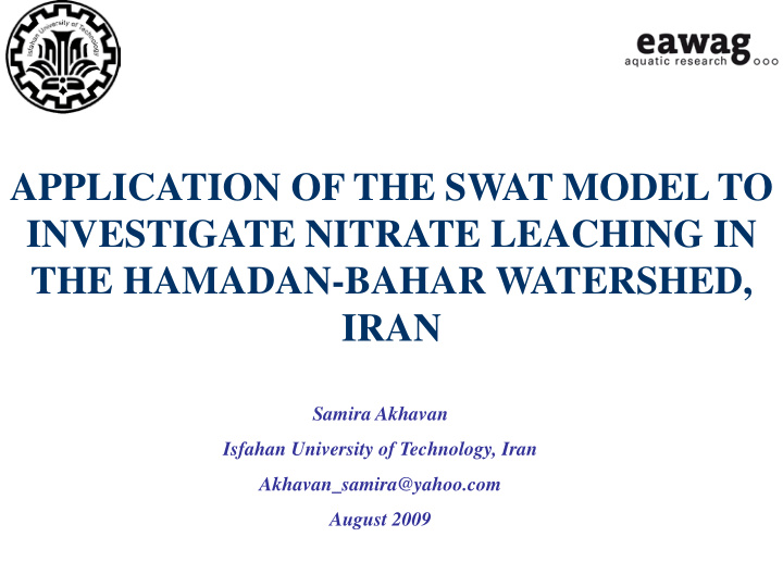 application of the swat model to investigate nitrate