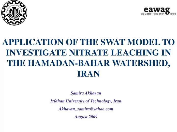 application of the swat model to investigate nitrate