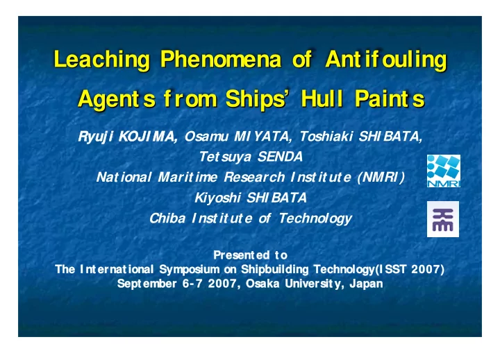 leaching phenomena of ant ifouling leaching phenomena of