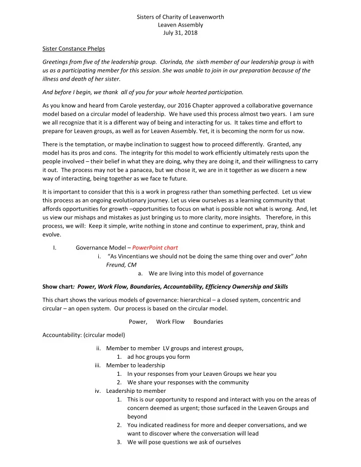 sisters of charity of leavenworth leaven assembly july 31