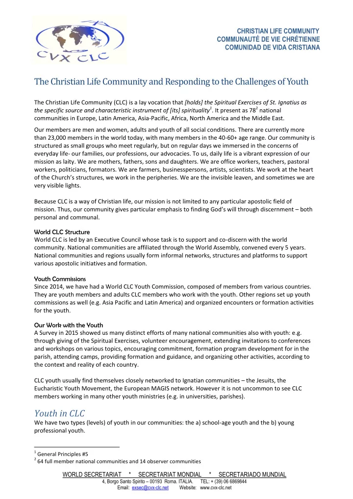 the christian life community and responding to the