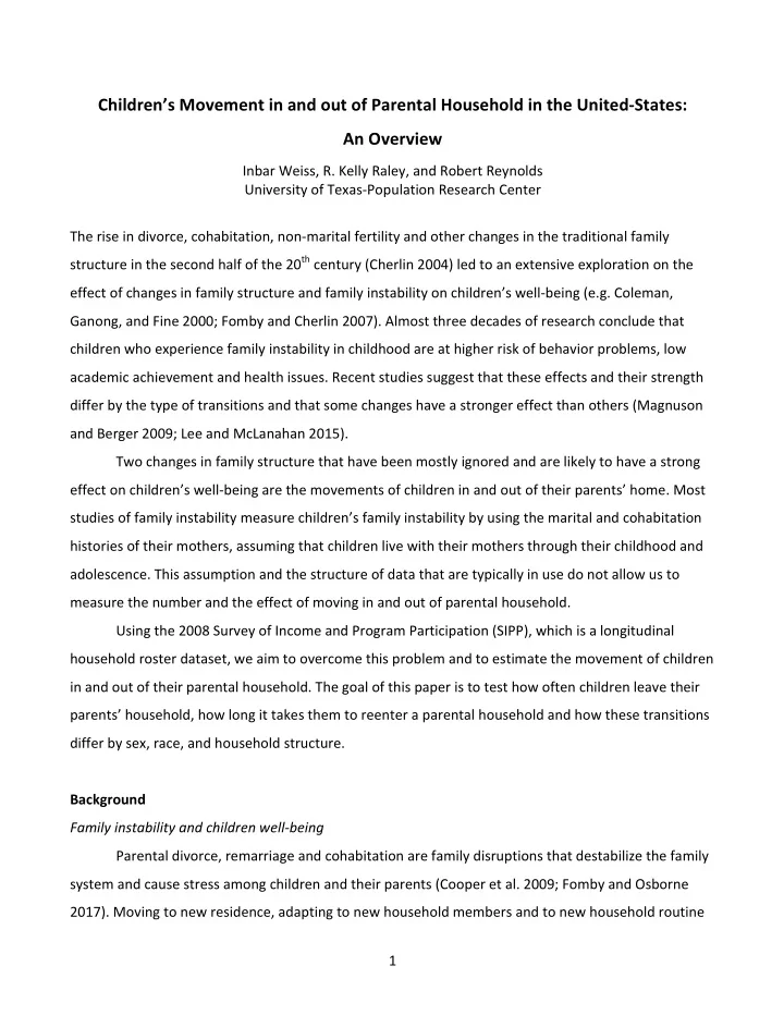 children s movement in and out of parental household in