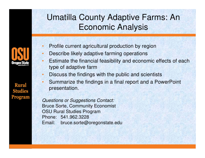 umatilla county adaptive farms an economic analysis