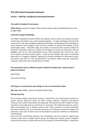 SFG 100 Verbal Presentation Abstracts Session  Defining, classifying &amp; assessing freshwaters