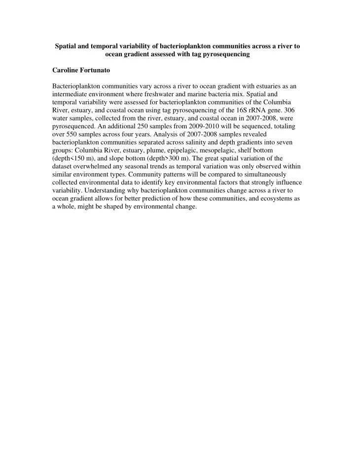 spatial and temporal variability of bacterioplankton