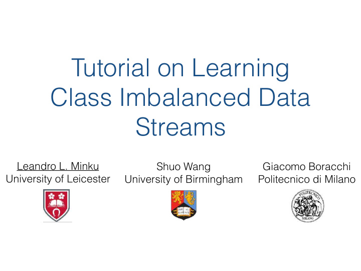 tutorial on learning class imbalanced data streams