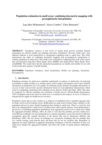 Population estimation in small areas: combining dasymetric mapping with  pycnophylactic
