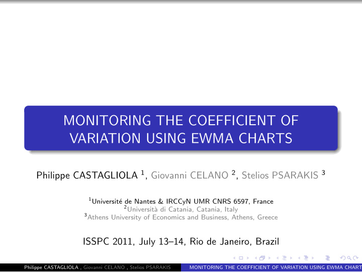 monitoring the coefficient of variation using ewma charts