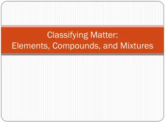 Classifying Matter:  Elements, Compounds, and Mixtures  Pure Substances  A sample of matter that