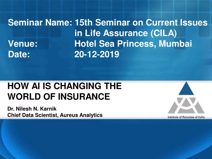 seminar name 15th seminar on current issues in life