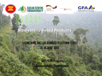 Biodiversity-based Products  WORKSHOP ON  LAUNCHING THE LAO BAMBOO PLATFORM (LBP)  15-16 JUNE 2015