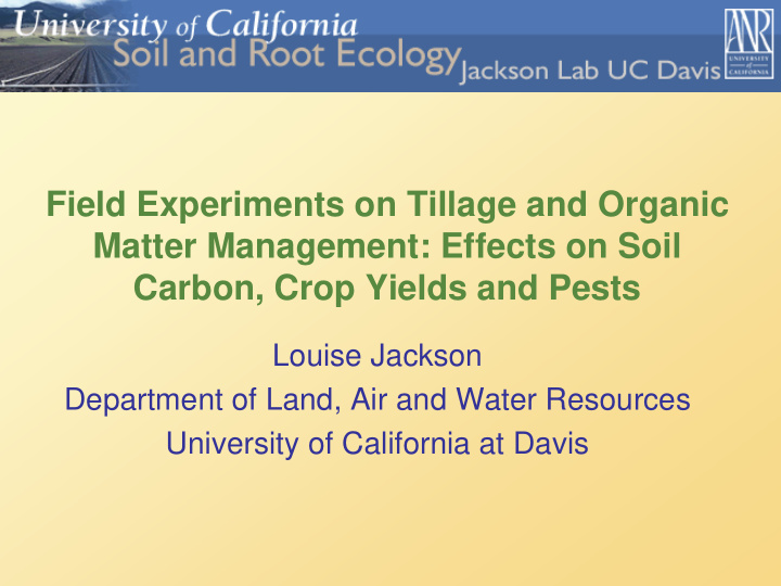 field experiments on tillage and organic matter