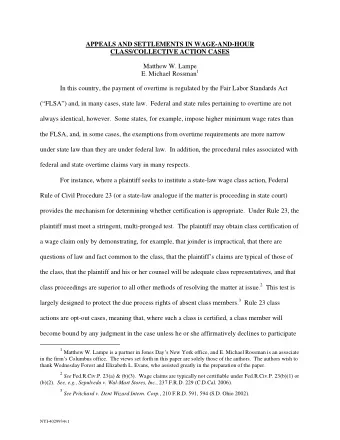 APPEALS AND SETTLEMENTS IN WAGE-AND-HOUR  CLASS/COLLECTIVE ACTION CASES  Matthew W. Lampe E.
