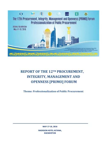 REPORT OF THE 12 TH PROCUREMENT,  INTEGRITY, MANAGEMENT AND  OPENNESS [PRIMO] FORUM  Theme:
