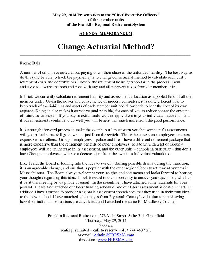 change actuarial method