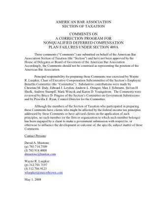 AMERICAN BAR ASSOCIATION  SECTION OF TAXATION  COMMENTS ON  A CORRECTION PROGRAM FOR  NONQUALIFIED