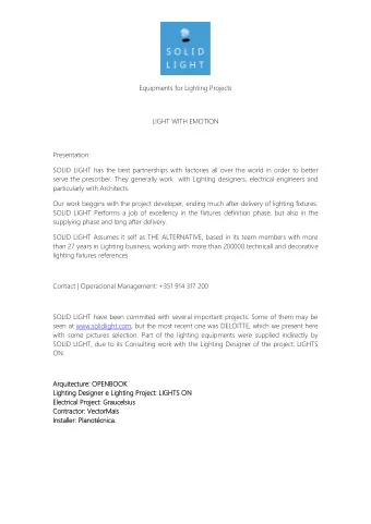 Equipments for Lighting Projects  LIGHT WITH EMOTION  Presentation:  SOLID LIGHT has the best