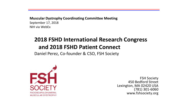 2018 fshd international research congress and 2018 fshd