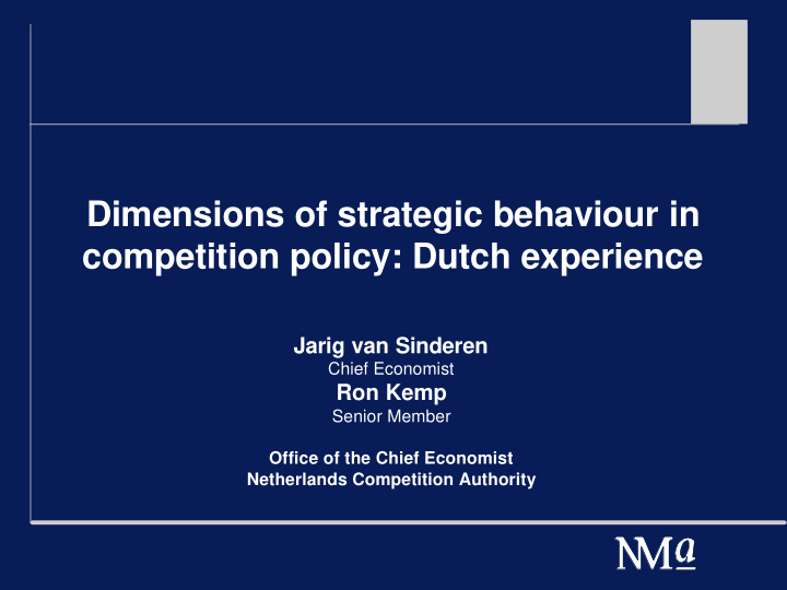 dimensions of strategic behaviour in competition policy