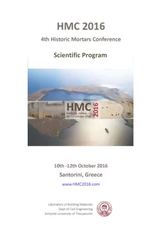 Scientific Program  HMC2016  4th Historic Mortars Conference  Organizing Committee Papayianni