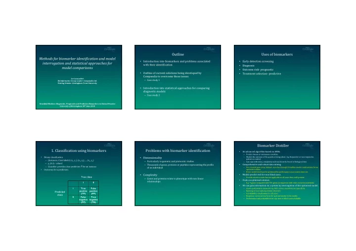 outline uses of biomarkers methods for biomarker