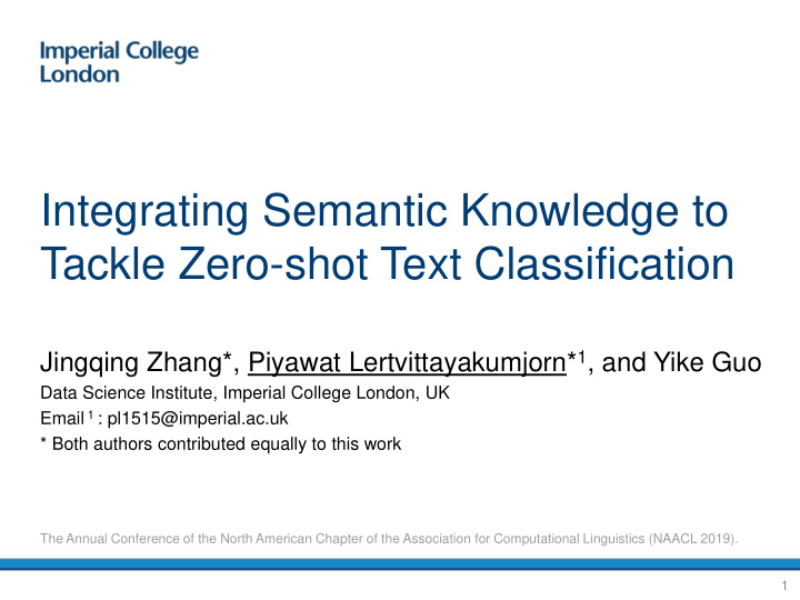 integrating semantic knowledge to tackle zero shot text