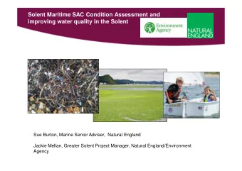 Solent Maritime SAC Condition Assessment and  improving water quality in the Solent  Sue Burton,