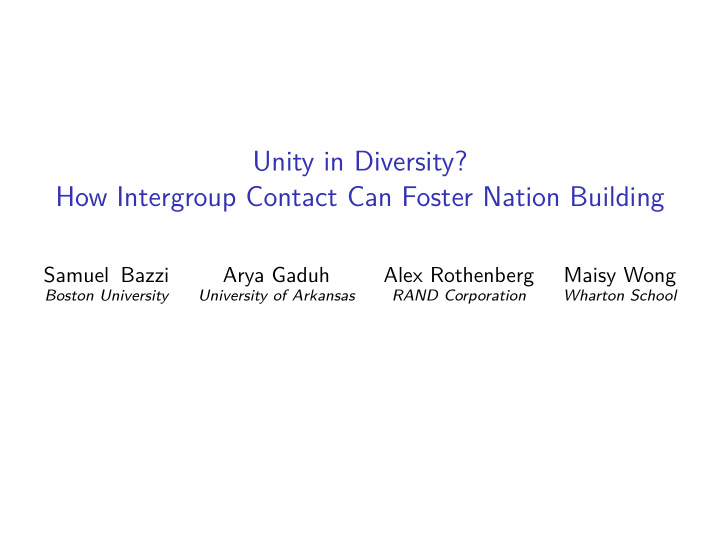 unity in diversity how intergroup contact can foster