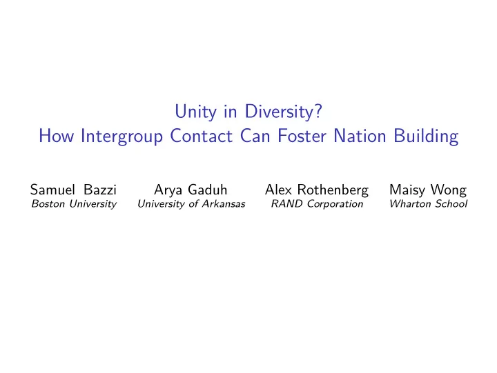 unity in diversity how intergroup contact can foster