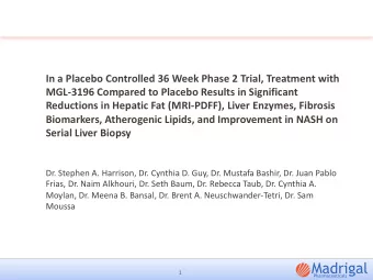 In a Placebo Controlled 36 Week Phase 2 Trial, Treatment with  MGL-3196 Compared to Placebo Results