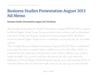 Business Studies Presentation August 2013  Nd Memo  Business Studies Presentation August 2013 Nd