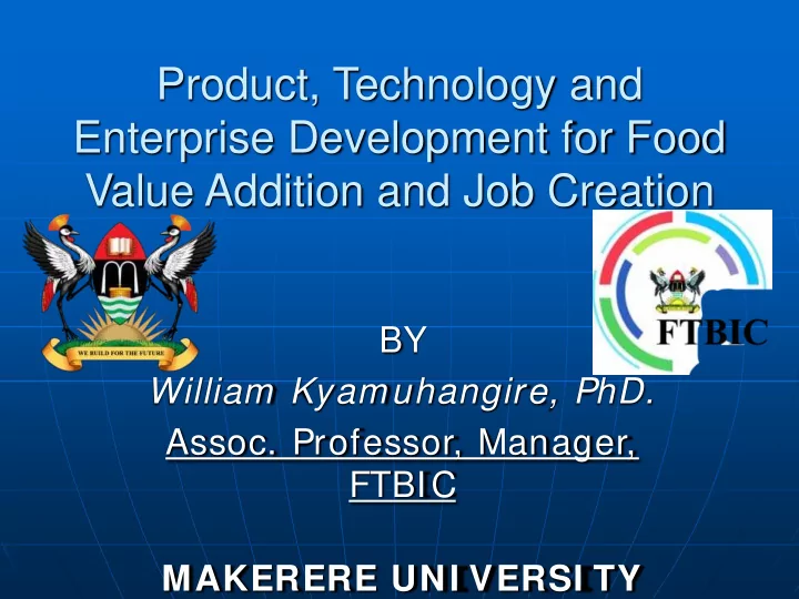 product technology and enterprise development for food