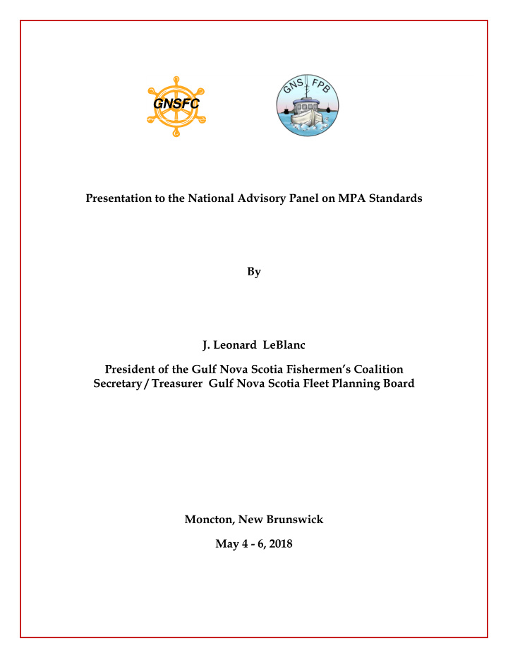 gnsfc presentation to the national advisory panel on mpa