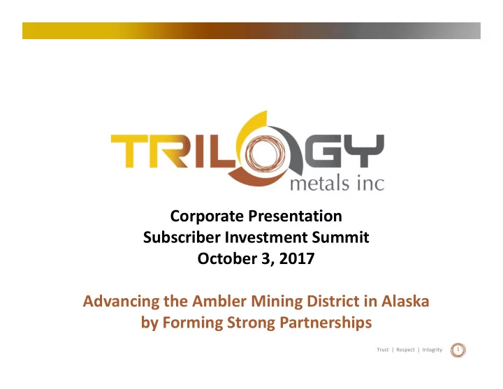 corporate presentation subscriber investment summit