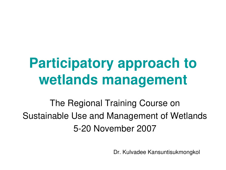 participatory approach to wetlands management