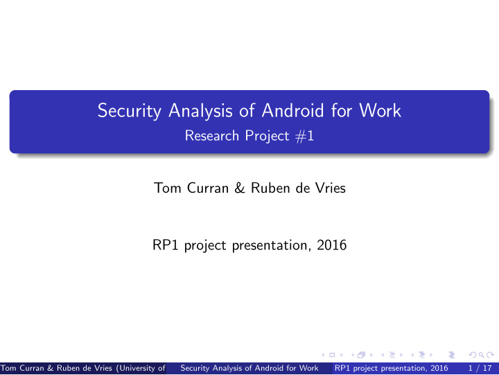 security analysis of android for work