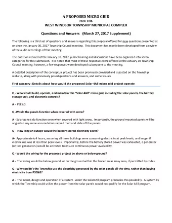 A PROPOSED MICRO GRID FOR THE  WEST WINDSOR TOWNSHIP MUNICIPAL COMPLEX Questions and Answers