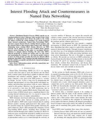 Interest Flooding Attack and Countermeasures in  Named Data Networking Alexander Afanasyev  ,