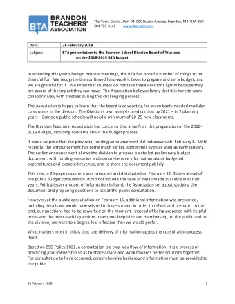 In attending this years budget process meetings, the BTA has noted a number of things to be