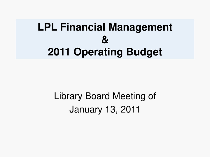 2011 operating budget