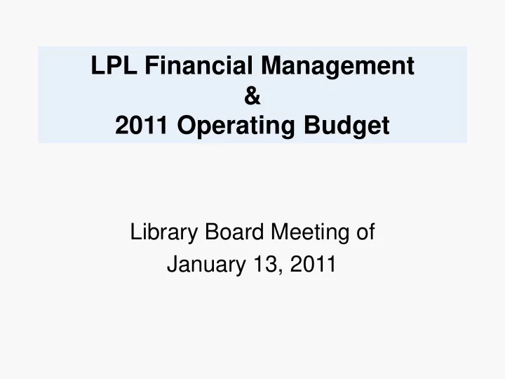2011 operating budget