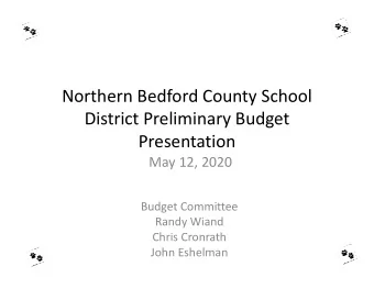 Northern Bedford County School District Preliminary Budget  Presentation May 12, 2020 Budget