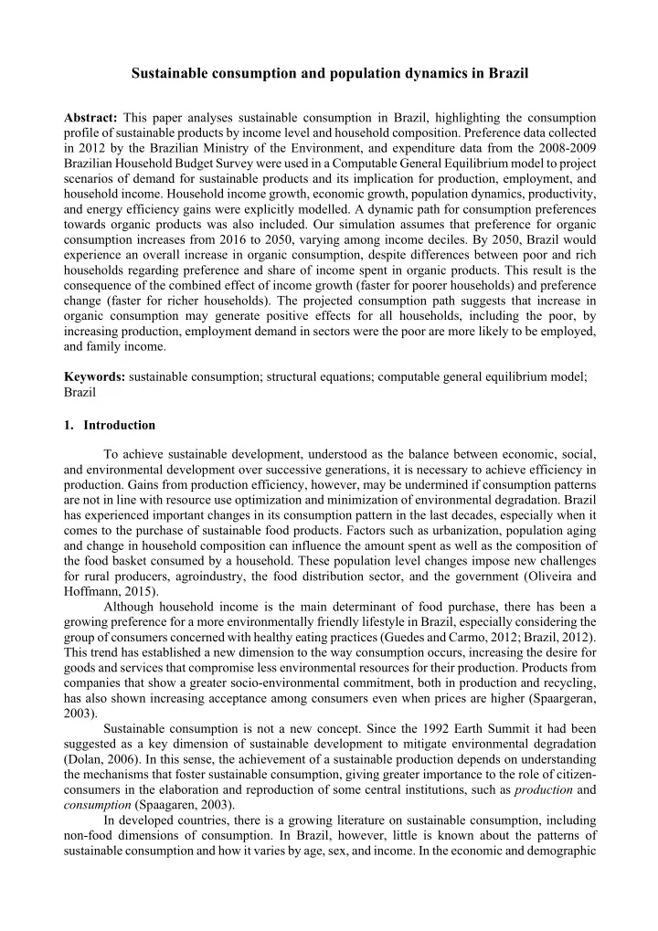 sustainable consumption and population dynamics in brazil
