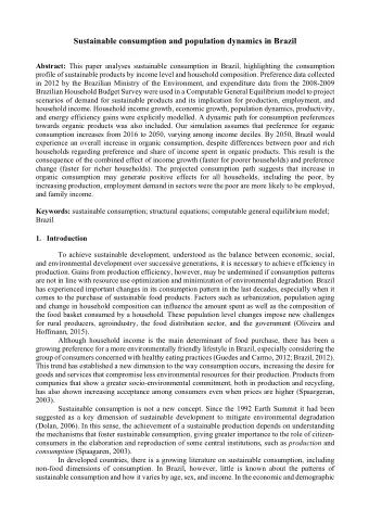 Sustainable consumption and population dynamics in Brazil Abstract: This paper analyses sustainable